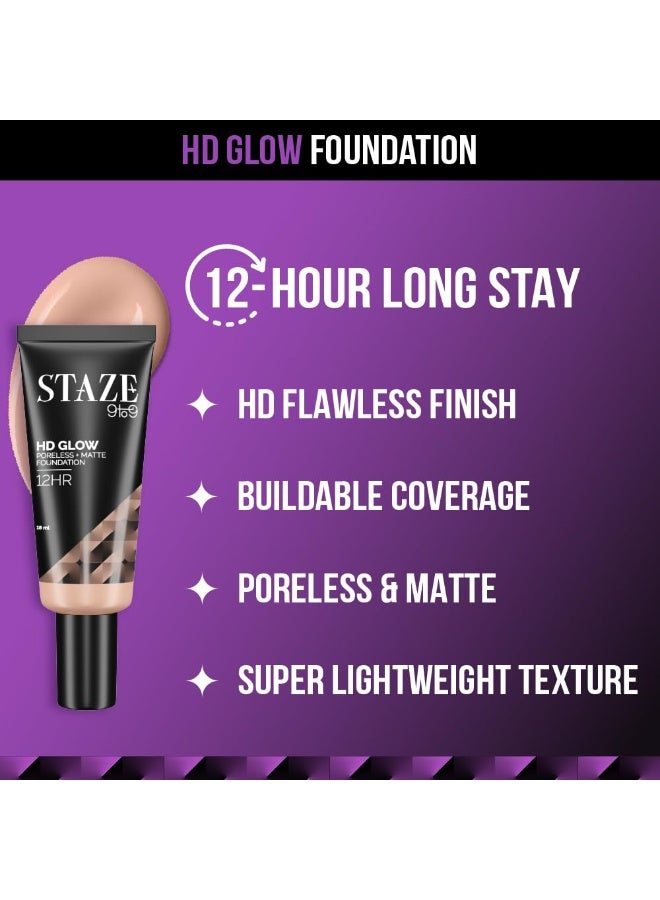Staze 9to9 HD Foundation | 12Hrs Longlasting | Poreless + Matte Flawless Finish | Full Coverage, Sweatproof & Easily Blendable | Suitable for All Skin Types | 105C Swan | 18 ml - Image 3